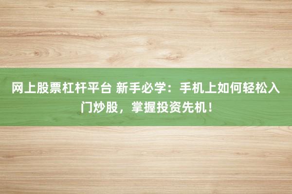 网上股票杠杆平台 新手必学：手机上如何轻松入门炒股，掌握投资先机！