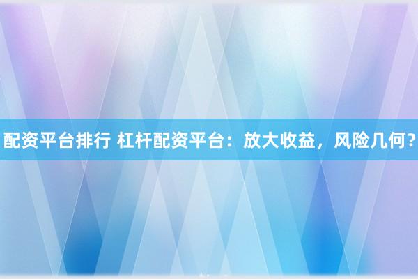 配资平台排行 杠杆配资平台：放大收益，风险几何？