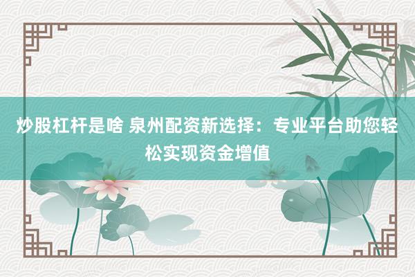炒股杠杆是啥 泉州配资新选择：专业平台助您轻松实现资金增值