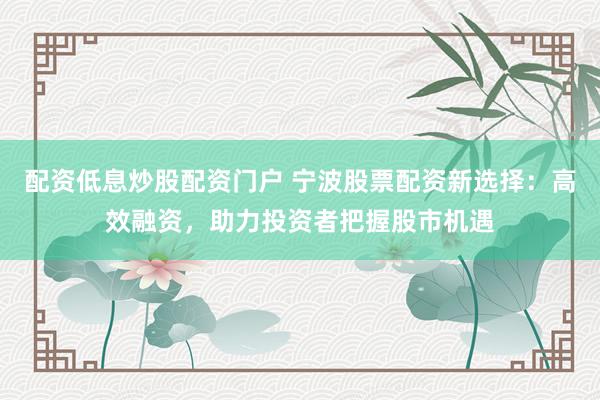配资低息炒股配资门户 宁波股票配资新选择：高效融资，助力投资者把握股市机遇