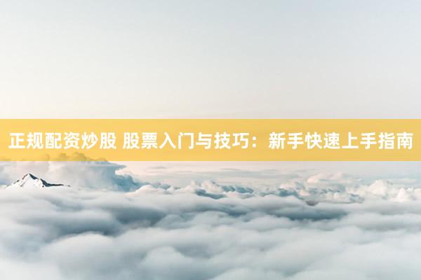 正规配资炒股 股票入门与技巧：新手快速上手指南