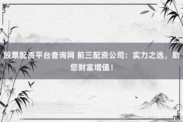 股票配资平台查询网 前三配资公司：实力之选，助您财富增值！