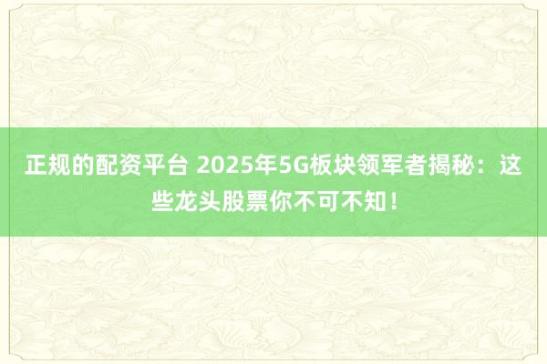 正规的配资平台 2025年5G板块领军者揭秘：这些龙头股票你不可不知！