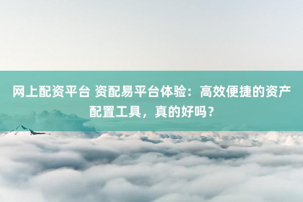 网上配资平台 资配易平台体验：高效便捷的资产配置工具，真的好吗？