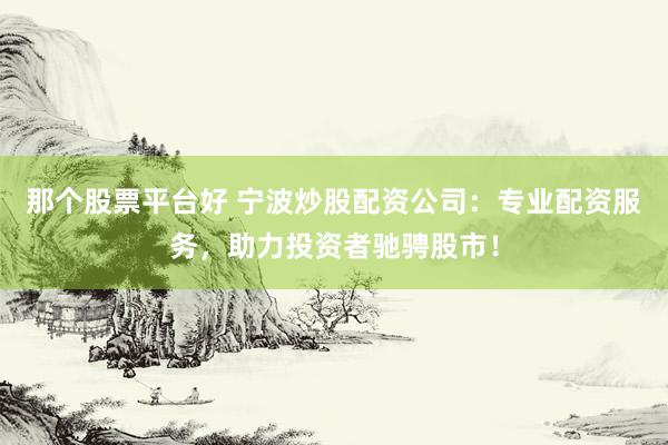 那个股票平台好 宁波炒股配资公司:专业配资服务,助力投资者驰骋股市!