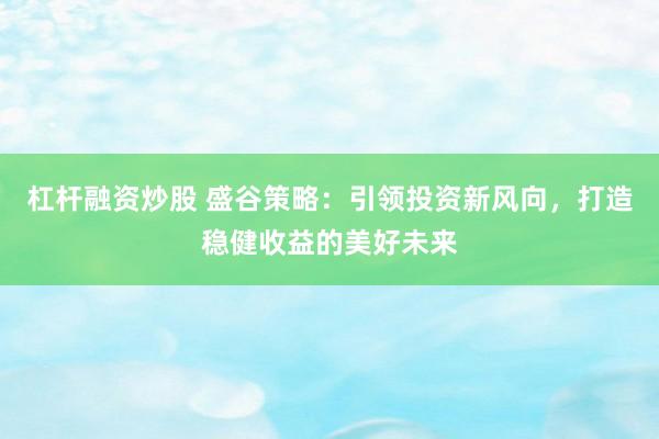杠杆融资炒股 盛谷策略：引领投资新风向，打造稳健收益的美好未来