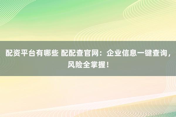 配资平台有哪些 配配查官网：企业信息一键查询，风险全掌握！