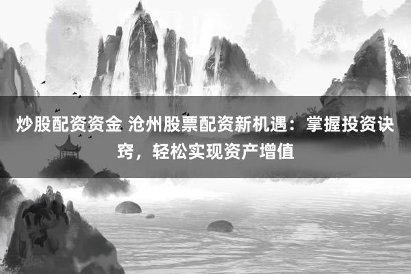 炒股配资资金 沧州股票配资新机遇：掌握投资诀窍，轻松实现资产增值